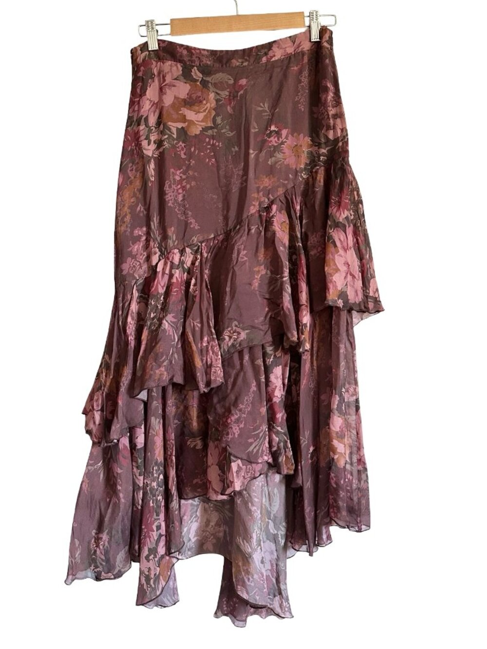 Sundance Madison Meadow Skirt Silk Ruffle Witchy Fairy Grunge Floral Hi Lo S